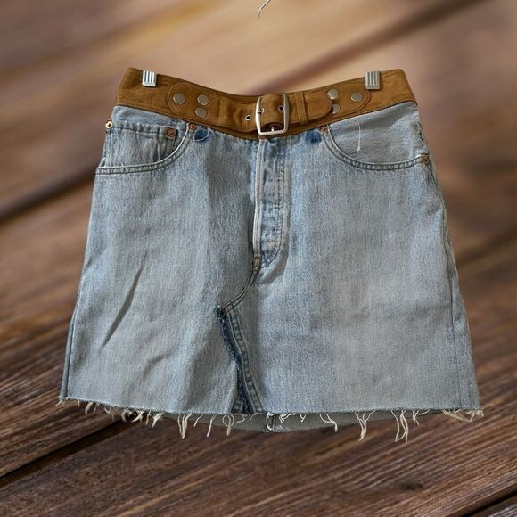 Re/Done Light Blue Distressed Mini Skirt - Picture 5 of 7